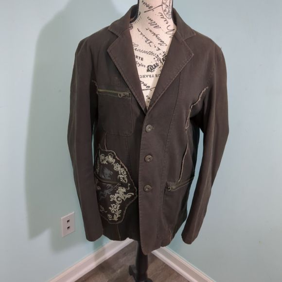 191 Unlimited medium jacket patchwork blazer steampunk brown - Picture 1 of 7